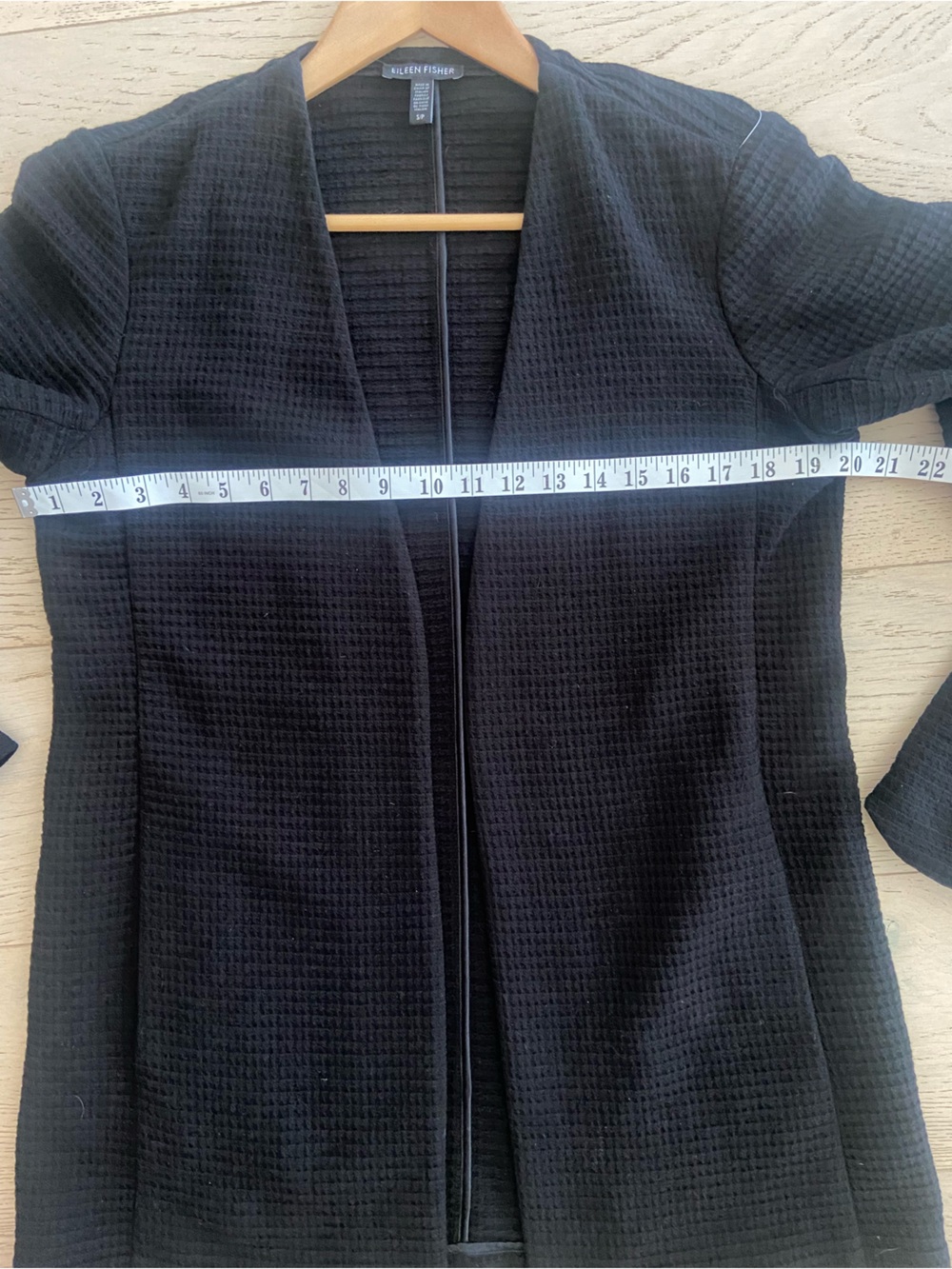EILEEN FISHER Black Open Front Cardigan Small Tencel Cotton Stretch Blazer - Picture 7 of 8